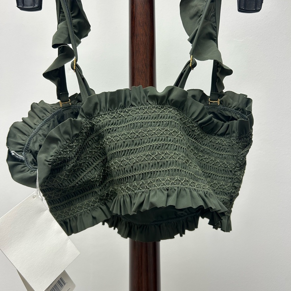 Tory Burch Green Olive Costa Ruffle Top